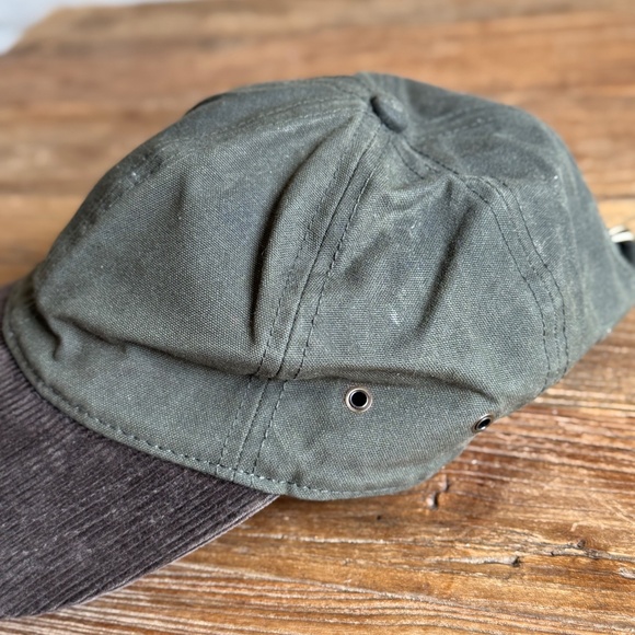 J Crew Hat Mens Strapback Olive Green Waxed Canvas and corduroy Cap - Picture 4 of 7